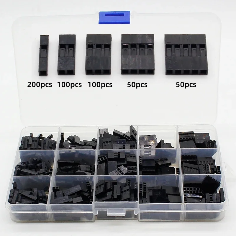 500pcs with box 2.54mm Pitch 1P/2P/3P/4P/5Pin Dupont Housing Plastic Shell Terminal Jumper Wire Connector set