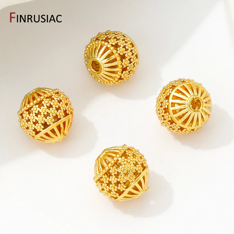 18K Gold Plated Round Hollow Spacer Beads,Separators For Beads,8mm Brass Ball Bead For DIY Jewelry Making Accessories