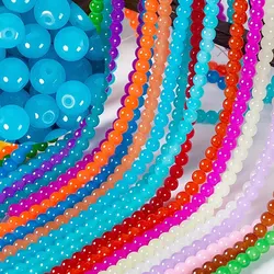 About 100pcs Glass Jelly Solid Color Imitation Jade Round Beads Scattered Beads DIY Handmade Necklace Bracelet Beads Jewelry