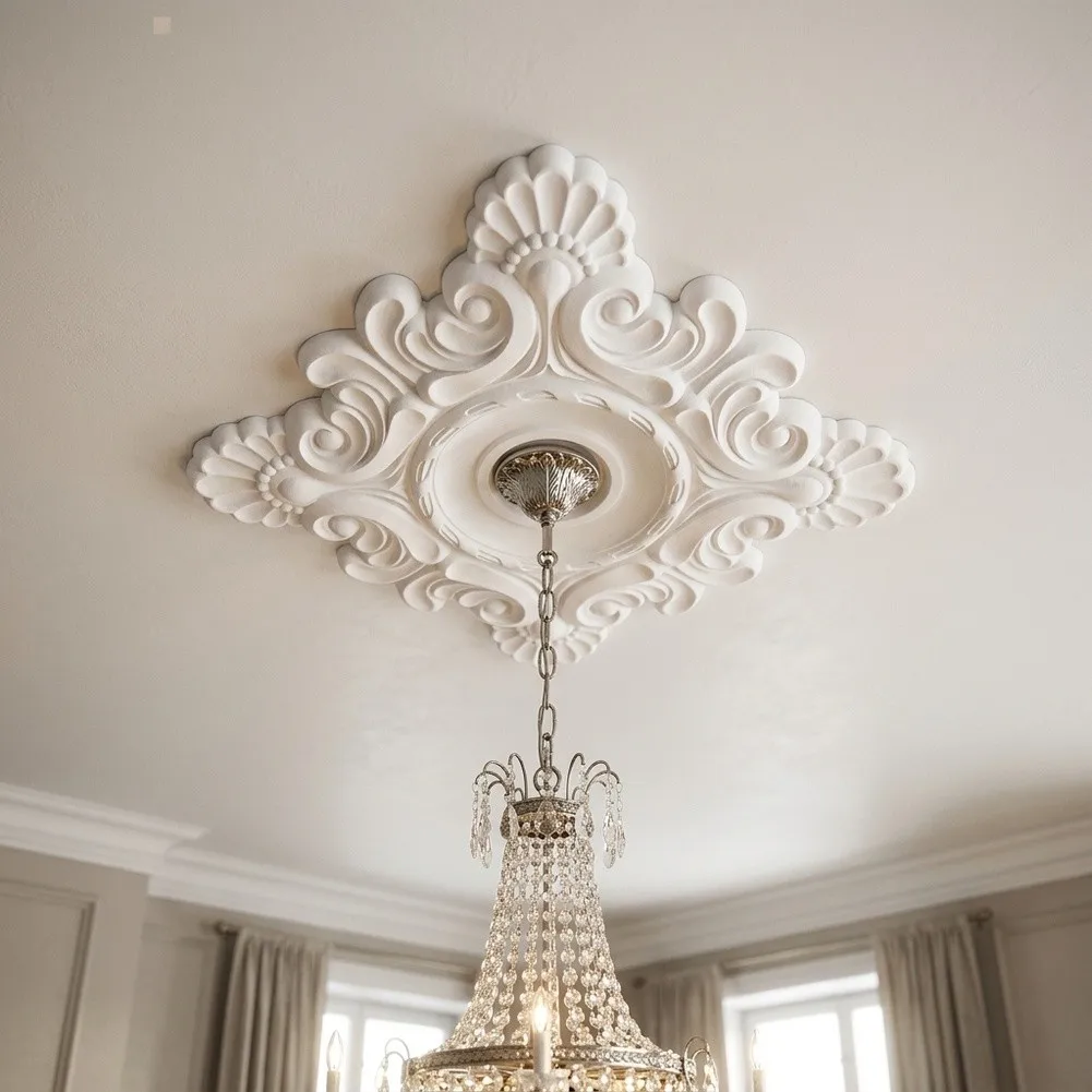 46x46cm PU Ceiling Medallion- For Light- Fixtures And Ceiling Fans Decorative Ceiling Chandelier Medallion- Home Lighting Base