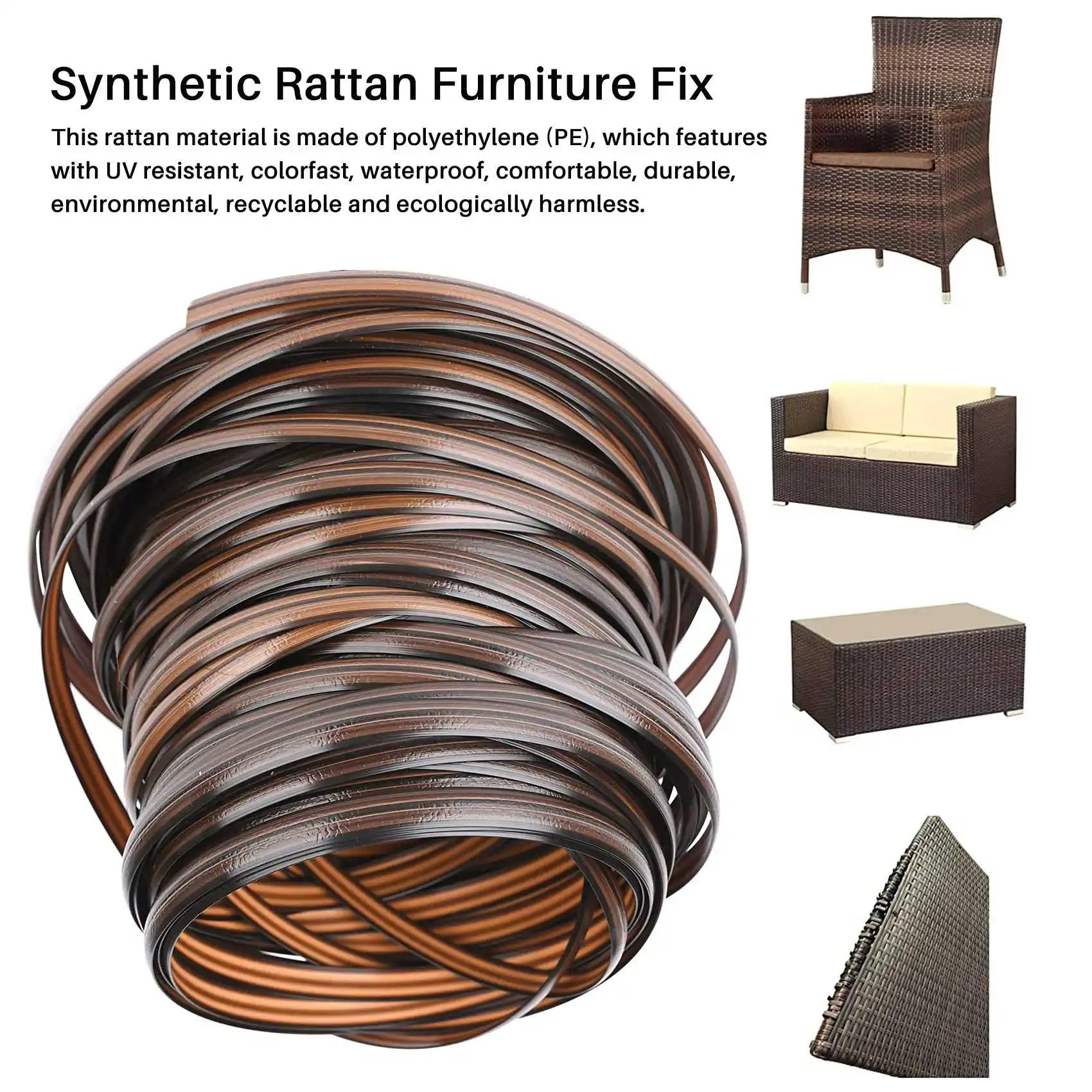 Rattan sintético plano degradado de café, Material de tejido, ratán de plástico para tejer y reparar, cesta de almacenamiento para mesa y silla