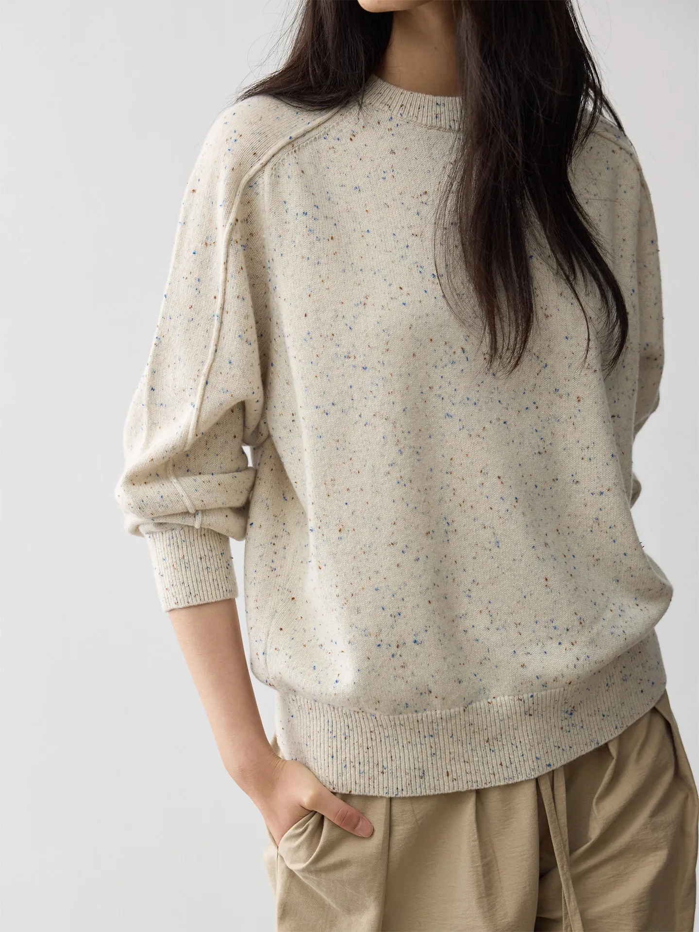 Connie Donegal Colorful Pure Cashmere Loose Crew Neck Saddle Shoulder Knitted Sweater Women