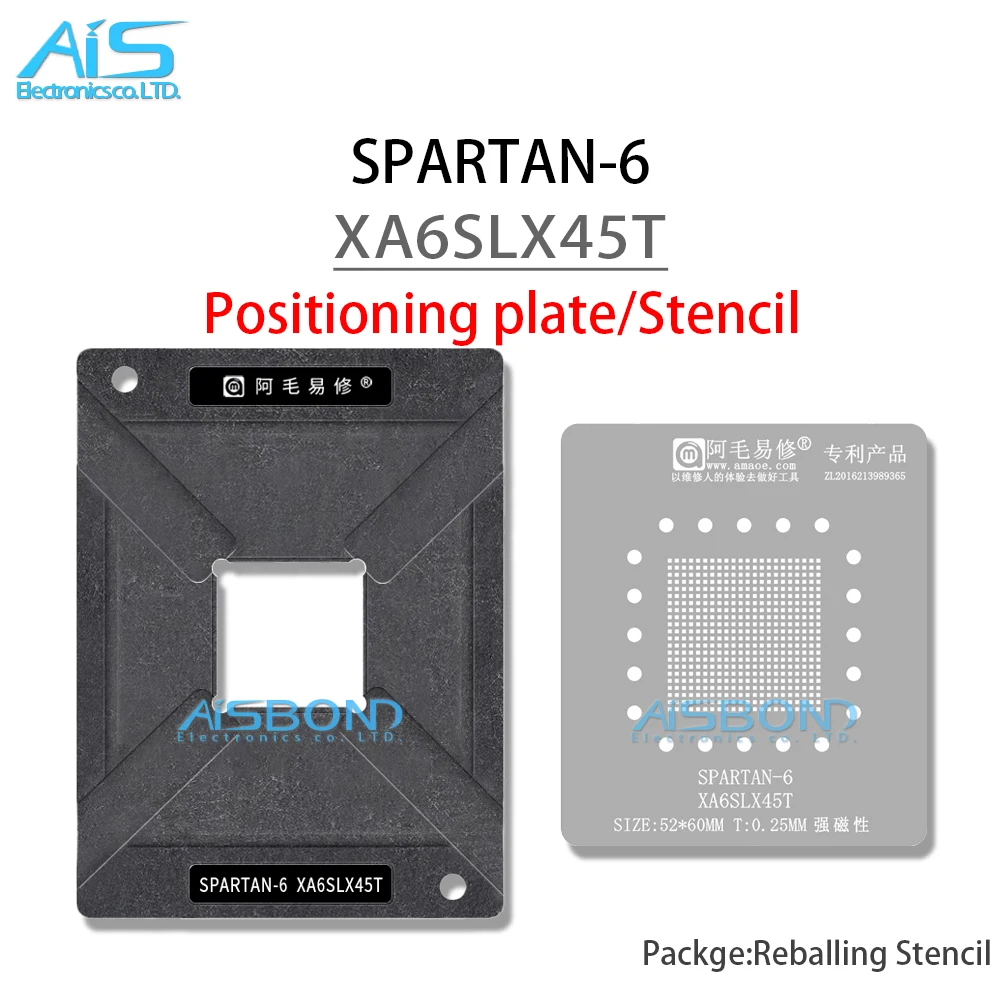 Amaoe BGA Reballing Stencil Template Station For SPARTAN-6 XA6SLX45T Positioning Plate Plant tin net Steel mesh