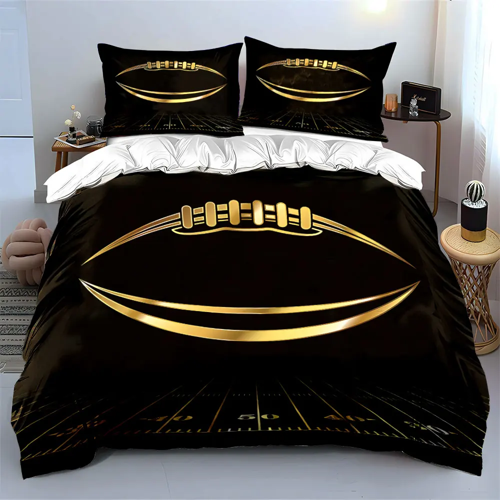 Golden Football and Background Lines Print Soft Comfortable Duvet Cover Bedding Set Included 1*Duvet Cover  2*Pillowcases