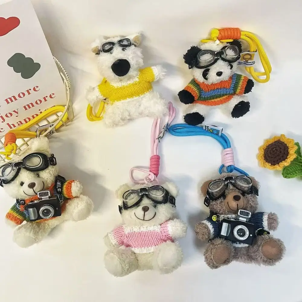 Backpack Decoration Pilot Bear Keychain Stuffed Animal Plushies Panda Plush Doll Keychain Cartoon Kawaii Plush Key Ring Children