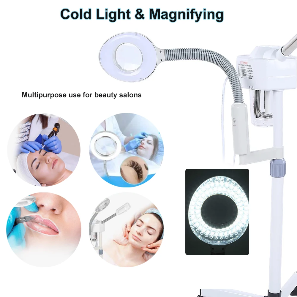 2 in 1 Nano Facial Steamer LED Magnifying Lamp Cold Light Hot Steam Deep Cleaning Beauty Salon Spa Skin Care Device