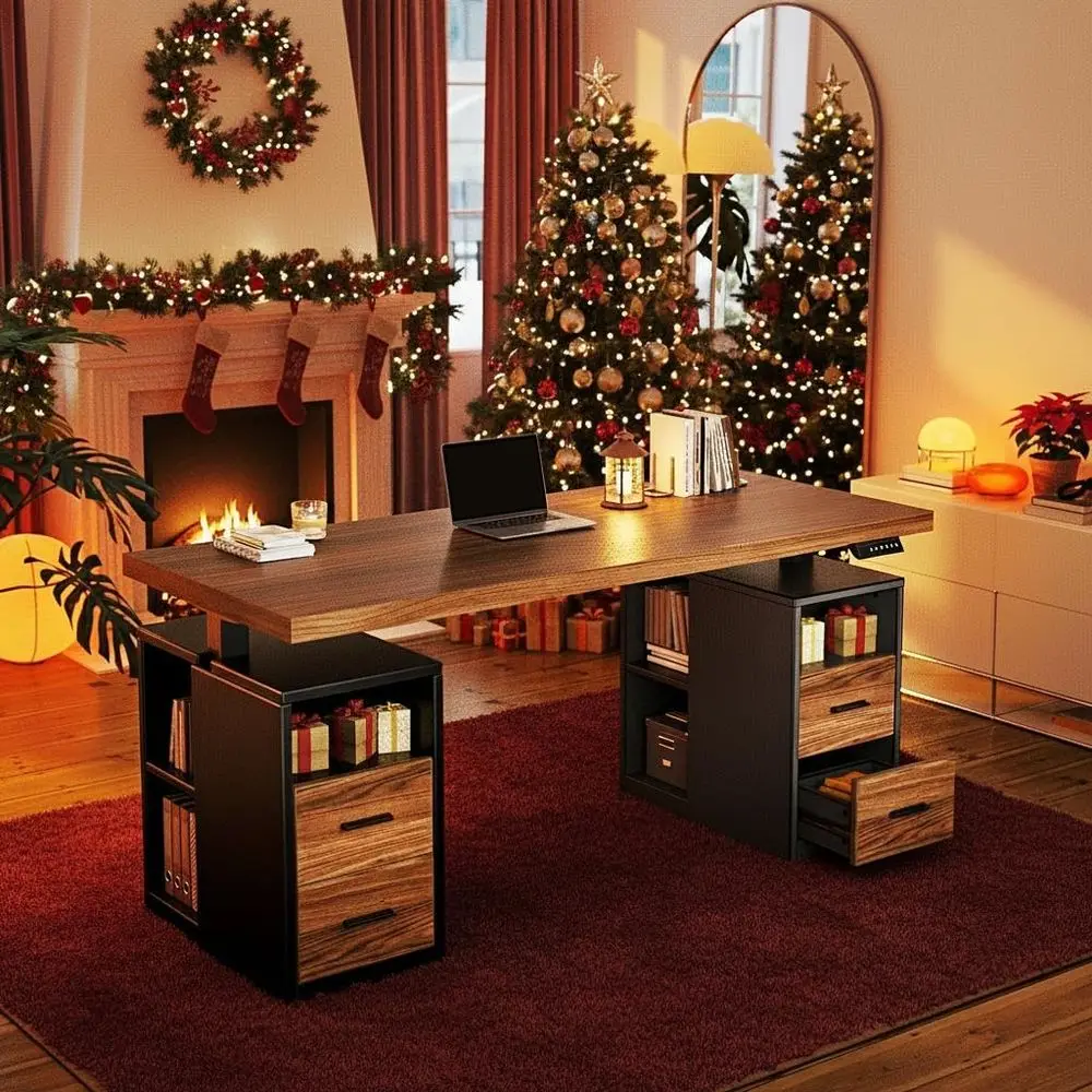 

Электрический регулируемый по высоте стол 55 с функцией хранения, цвет черный орех, идеально подходит для офиса или дома