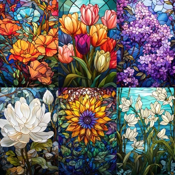 5D-Diamantgemälde zum Selbermachen, neu, 2023, Buntglas-Kunst, Sonnenblumen-Mosaik, Stickerei, voller Strass, Kreuzstich-Set, Heimdekoration, Geschenke