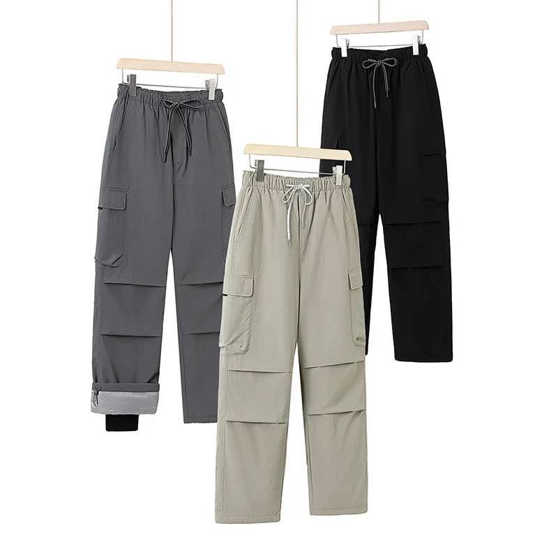 Calça feminina 90% pato branco para baixo, à prova de vento, cintura alta, térmica, bolsos de inverno, carga, caminhadas ao ar livre, PT-660