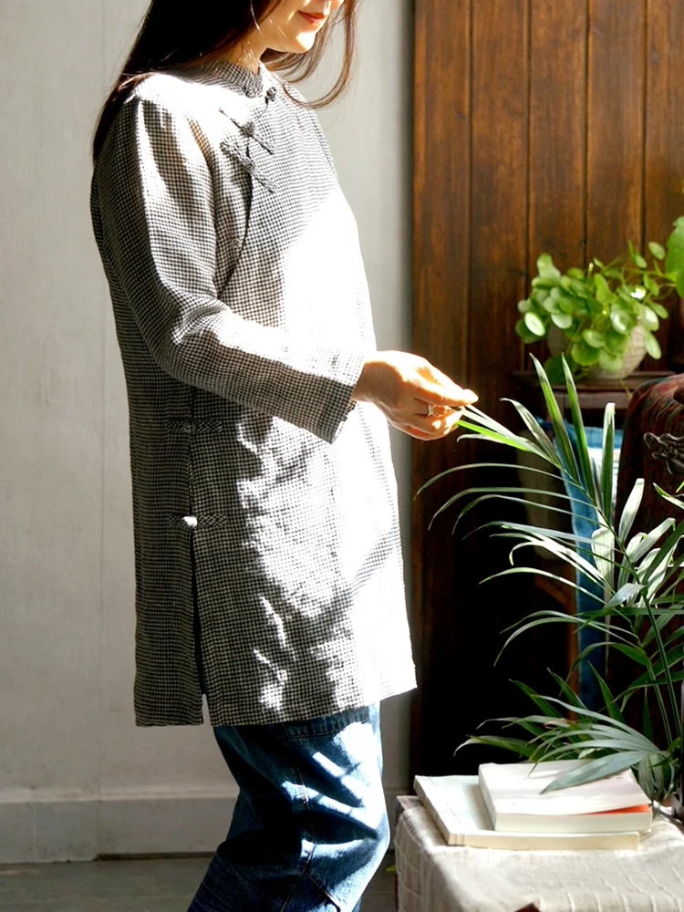 

Water Flower Cabinet Original Bla White id Linen Chinese Sle Life Women's Autumn Faion Retro Tea Costume