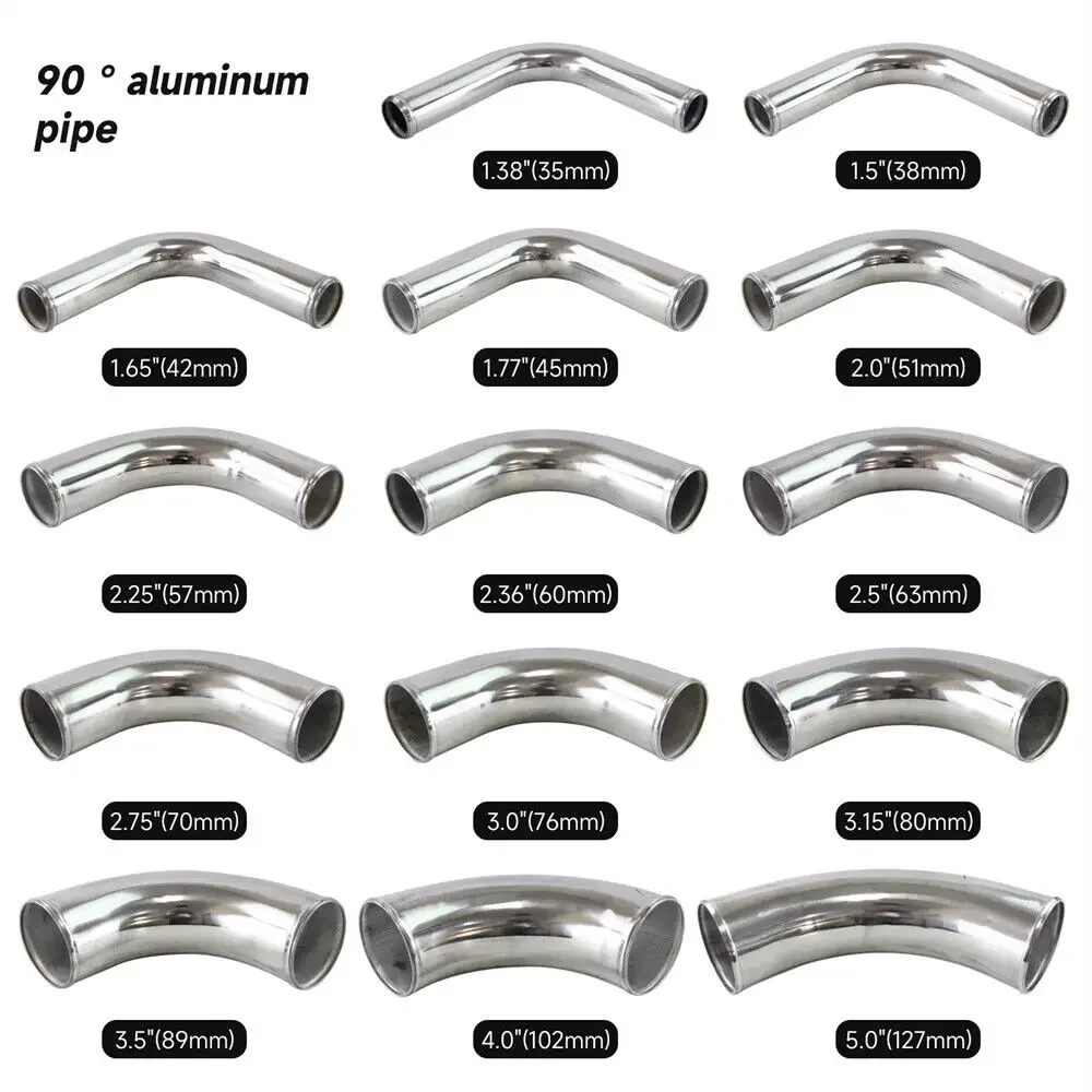 51 63 76mm Universal Cold Air Intake Pipe Tube 90 Degrees Aluminum Racing Car Turbo High Flow 2pcs Silicone Hose Coupler Clamp