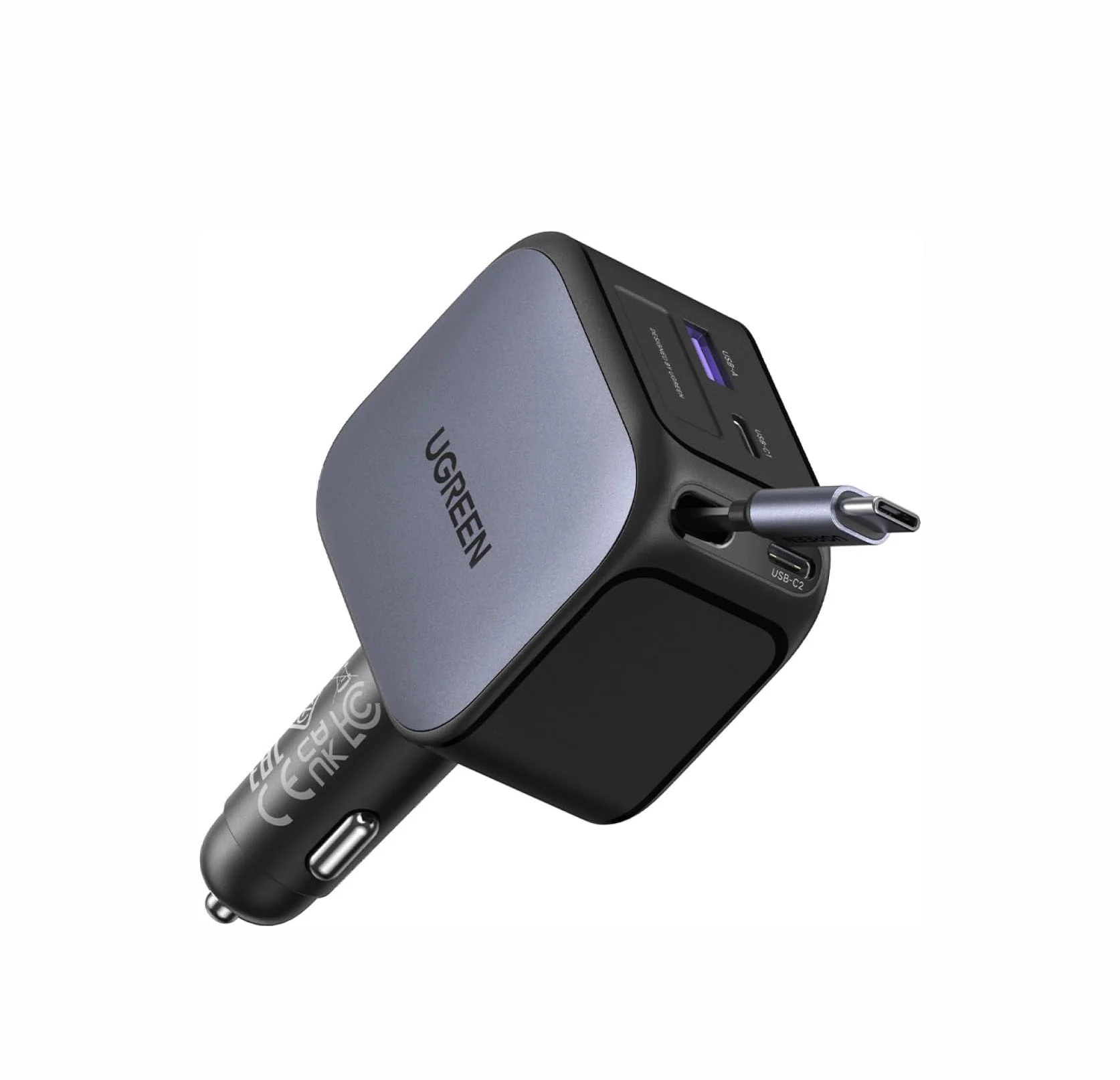 UGREEN 145W 3C1A شاحن سيارة قابل للسحب، شاحن هاتف السيارة USB C شحن سريع مع كابل من النوع C #2