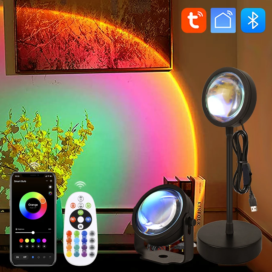 

Tuya Smart Sunset Lamp USB Sunset Projector Light Smart Life App IR Remote Control RGB Atmosphere Light For Party Photography
