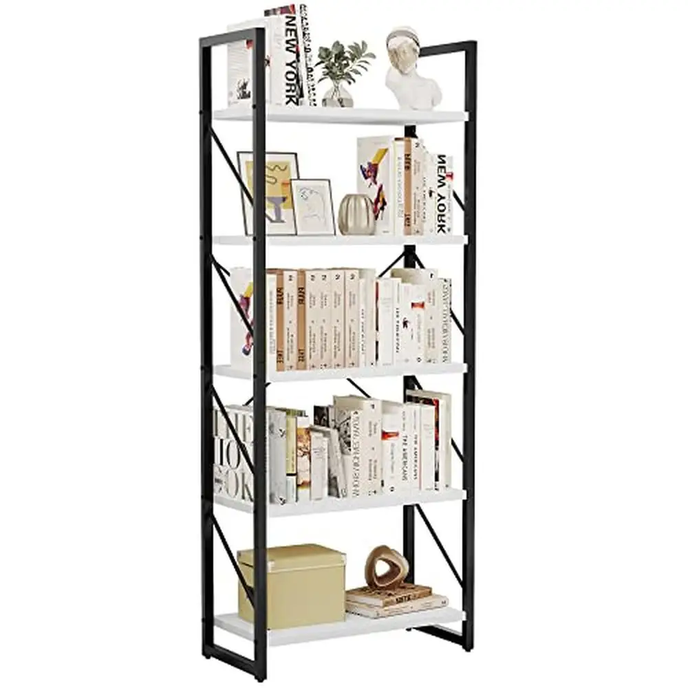 

Modern 5-Tier Open Storage Bookshelf Metal Frame Standing Shelving Unit