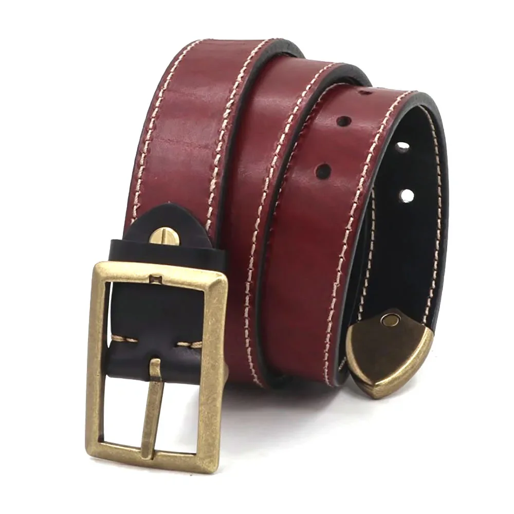 المألوف الرجعية الرجال رشاقته جلد البقر حزام على الوجهين مع النحاس الصلب لملابس العمل العصرية حزام جينز عرض 38 مللي متر