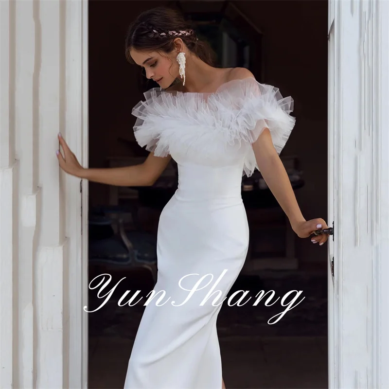 Yunshang eleganti abiti da sposa a sirena da donna con apertura sul retro senza spalline in raso plissettato in Tulle abiti da sposa alla caviglia Vestidos De Novia