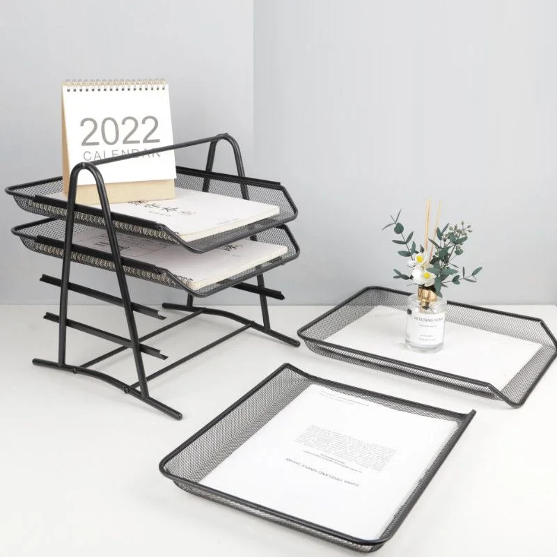 New File Tray Desktop Organizer Anti-Rust 3-4 Layers Metal Wide Entry Desk File Document Letter Organizer Tray Storage Rack