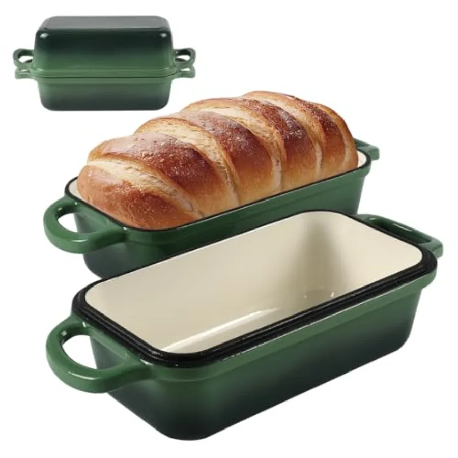 

9 x 5 Inch Bread Pan Enameled Cast Iron Loaf Pan with Lid for Baking 2 in 1 Non-stick Sourdough Bread Loaf Pan for Homemade Bre