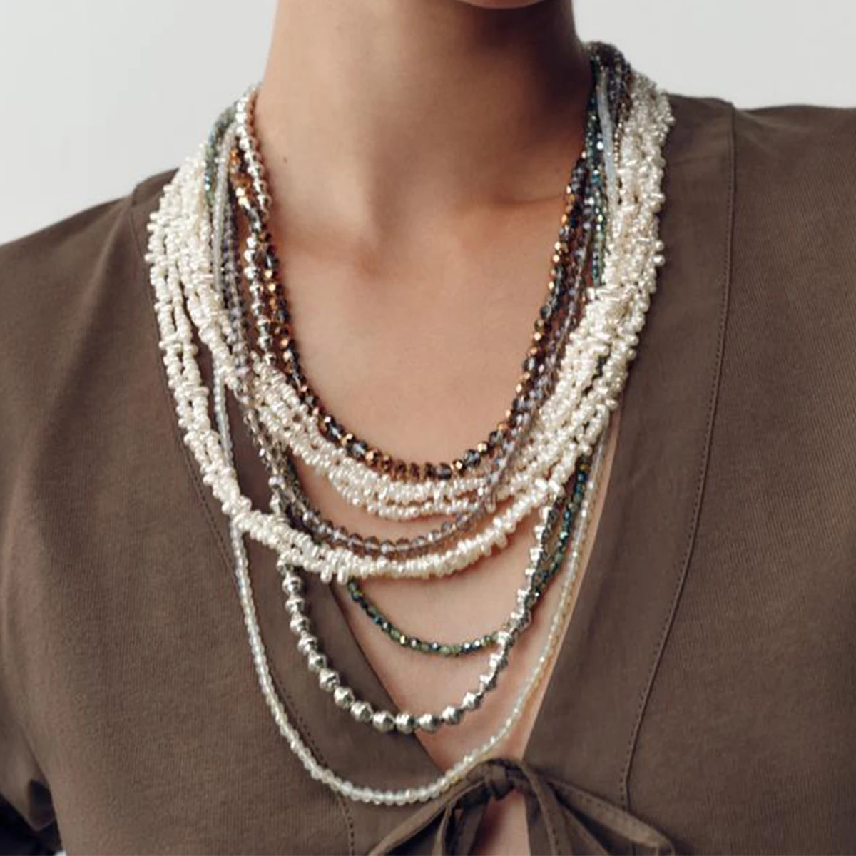 

ZAA Multilayer Handmade Beaded Imitation Pearls Waterfall Tassels Necklaces for Women Boho Jewelry Neck Accessories
