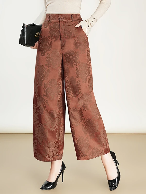 Новые китайские свободные повседневные брюки с высокой талией Emed с цветочным узором, универсальные утягивающие брюки с девятью точками