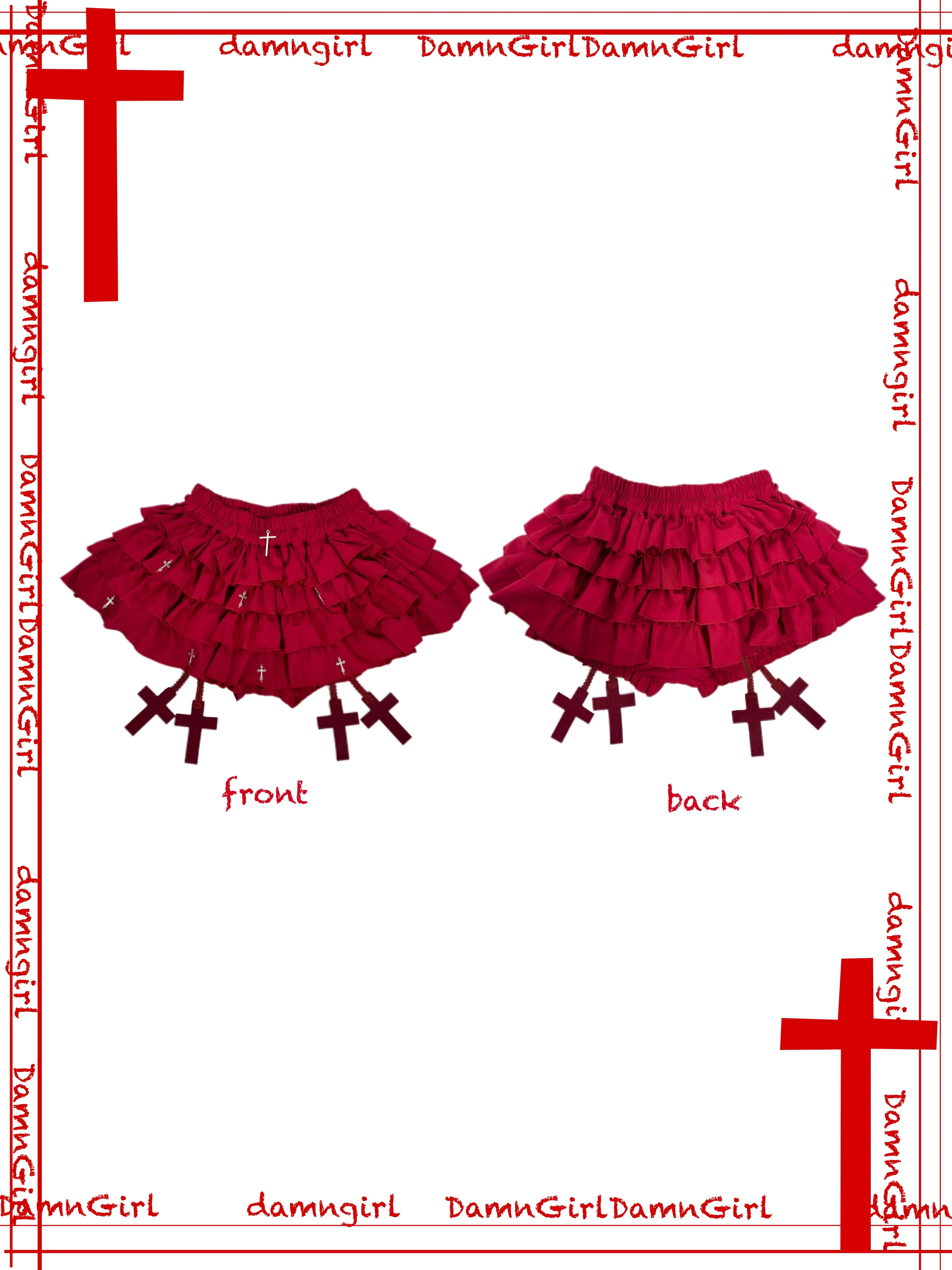 Original Design Women Girls Bloody Red Cross Print Red Wine Shirt Gothic Hollow Out Stretch Turtleneck Slim Tshirt Tee Tops