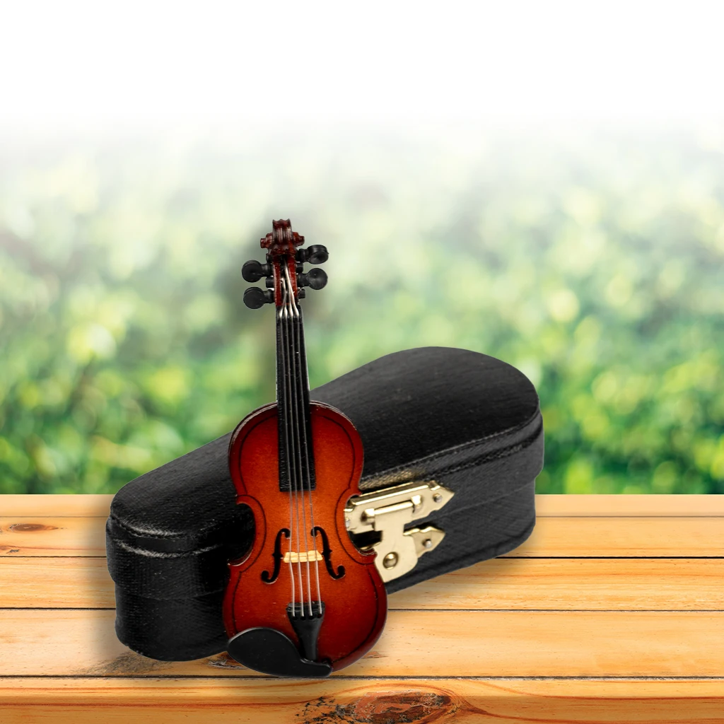 1 مجموعة كمان صغير آلة موسيقية مصغرة نموذج خشبي مع دعم وحقيبة