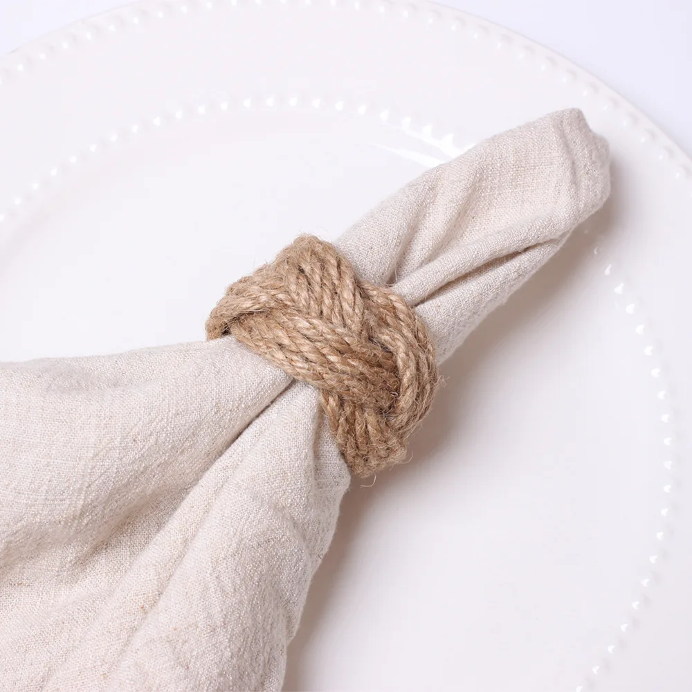 2/4/6/8/10/12 Pcs Napkin Clasps Classic Nature Brown Rope Napkin Ring Holder For Wedding Party Hotel Event decoration Wholesale