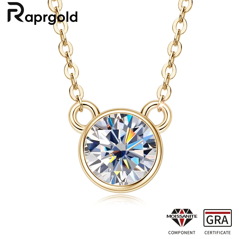 

RAPRGOLD Sparkling Moissanite Round Pendant Necklaces for Women S925 Sterling Silver Chains Wedding Fine Jewelry Gift Collares