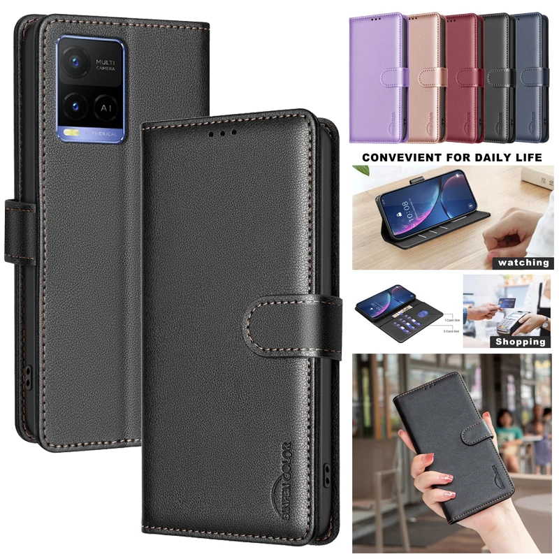 Wallet Flip Anti-theft Case For VIVO Y33s Y35 Y22s Y21s Y20s Y11 Y12 Y15 Y17 Y21 Y20 Leather Cover RFID Blocking Protective Bags