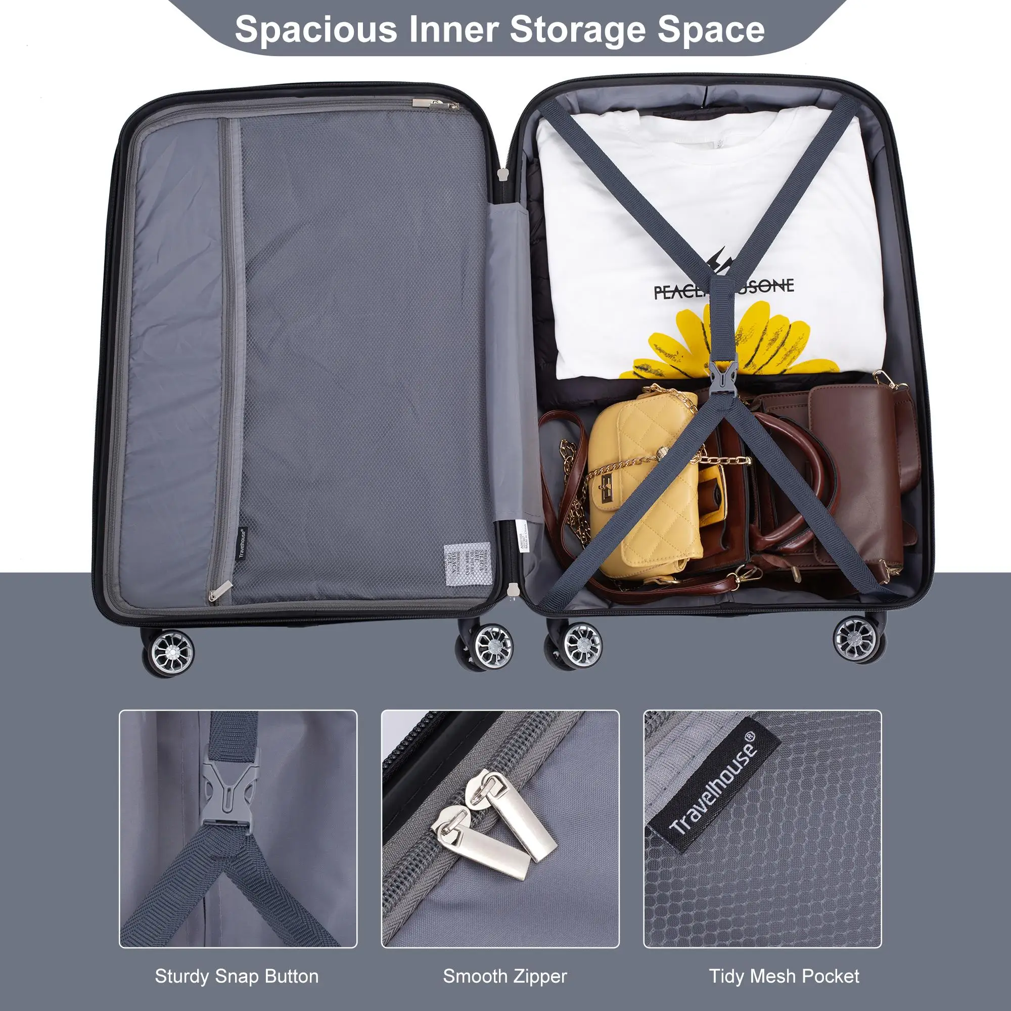 3-Piece Lightweight Hardshell Luggage Set with  Spinner Wheels & TSA Lock - Gray (20/24/28)