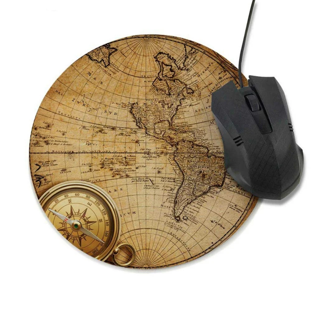 Mouse Pad Vintage World Map Print Mousepad Antique Decorate Mouse Pads 20CM Round Gaming Mouse Pad For Office Home PC Computer