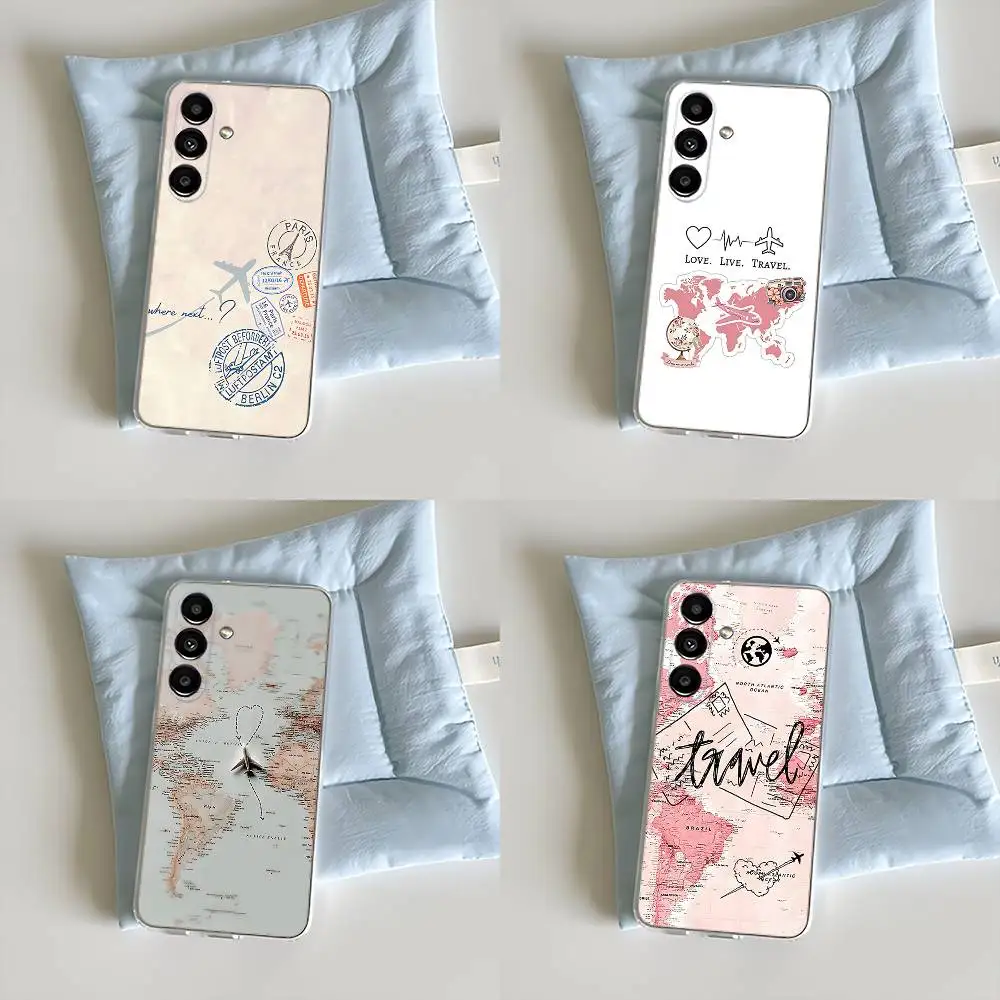 

World Map Travel Plans Clear Phone case suitable for Samsung S30,S25,S24,S23,S21,S22,S20,S10,5G,FE,lite,PIus,Ultra Transparent