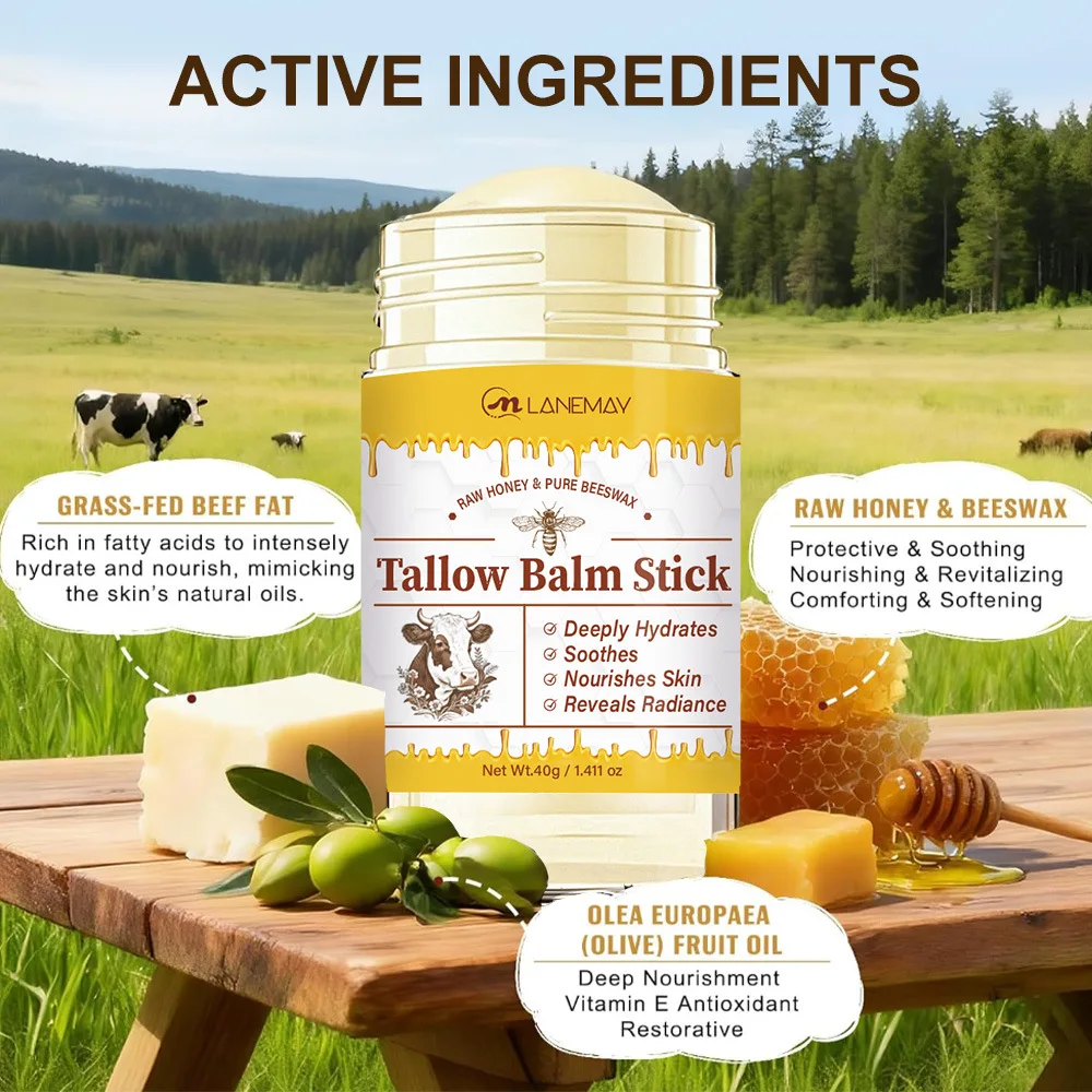 Multipurpose Tallow Balm Stick with Grass-Fed Beef Tallow & Raw Honey | Deeply Hydrates, Soothes & Nourishes Dry Skin 40g