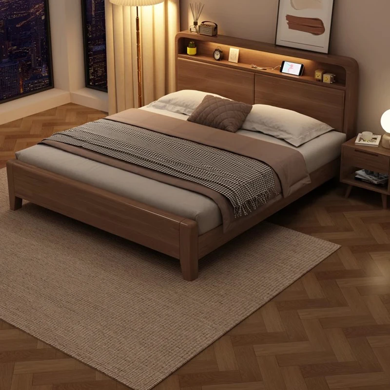 Floor Leather Bed European Simple Bedroom King Size Double Bed Sleeping Design Wooden Space Saving Muebles Trendy Furniture