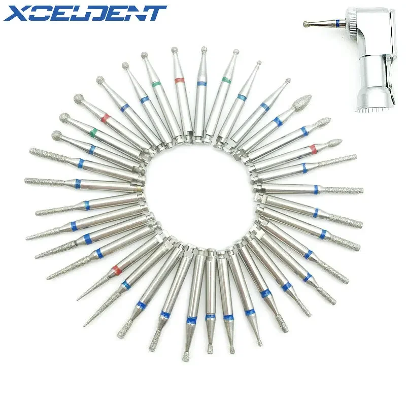 10pcs/box Dental Low Speed Diamond Burs For RA 2.35mm Shank Handpiece RA Diamond Burs Drill Polisher 36 Types Dentistry Material