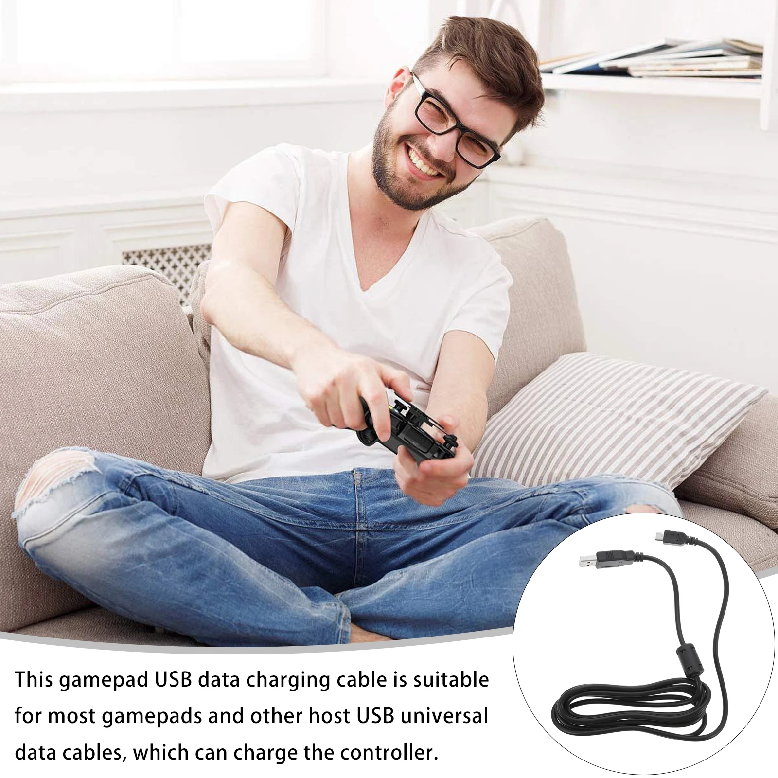 

USB Charging for Gamepad H Cable ABS PU Material Power Protection Suitable Most Gamepads USB Universal Data