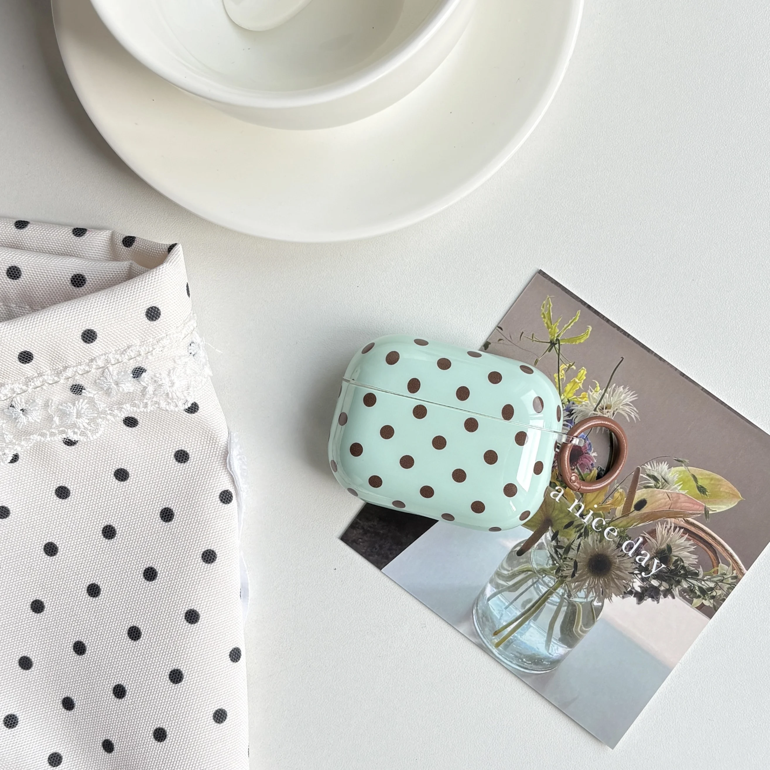 Simple Fashion Mint Green Brown Small Polka Dot Pattern Protection Earphone Case Cover Case For AirPods 1 2 3 4 Pro Pro2 Pro3