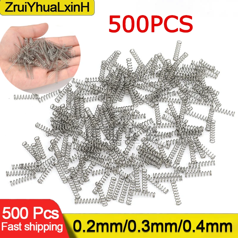 500pcs/Lot 304 stainless steel 0.2mm 0.3mm 0.4mm Micro Small Compression Spring OD 2/3/4/5/6/7/8/9/10mm Length 5mm to 50mm