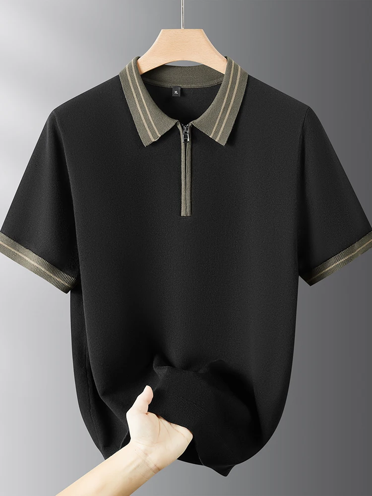 

Мужской трикотажный свитер свободного кроя с коротким рукавом, модный деловой стиль, на молнии, осень-зима, большие размеры