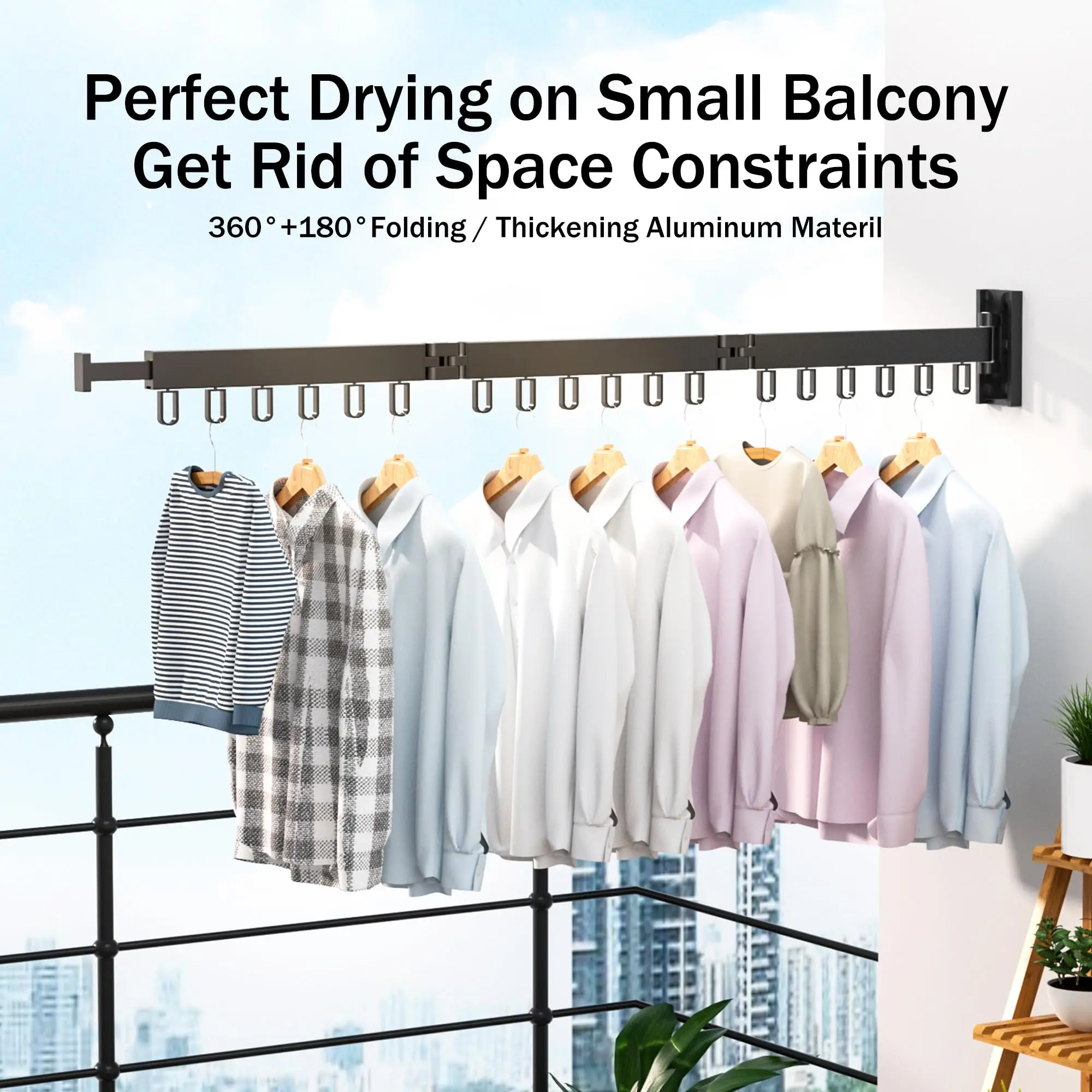 UNTIOR Retractable Cloth Drying Rack Collapsible Cloth Hanger Aluminum Wall Mount Indoor Space Saving Home Laundry Drying rack