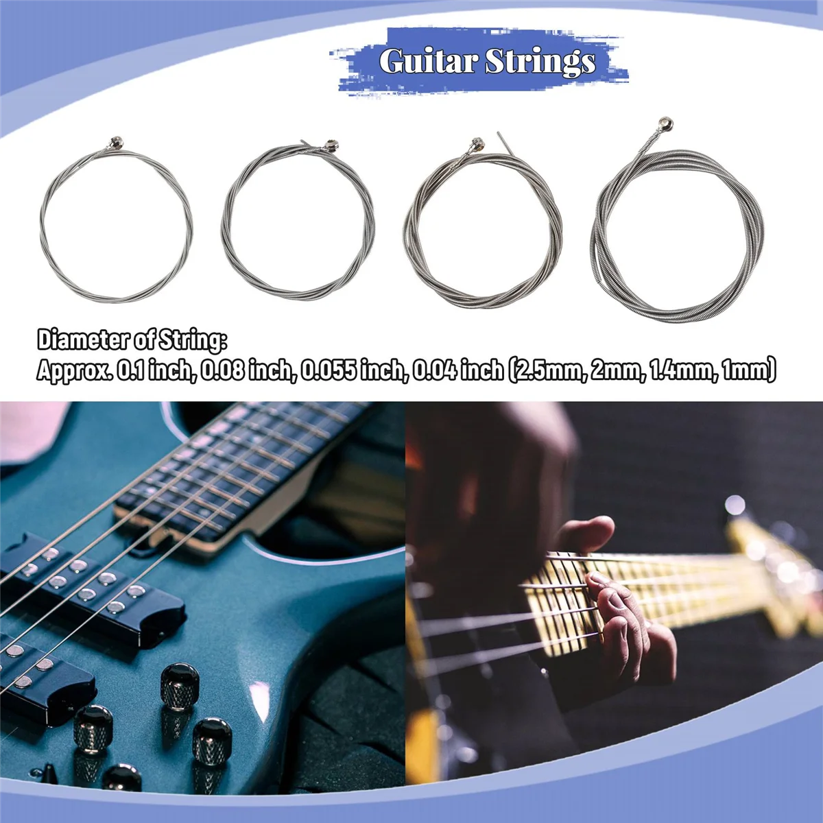 High-end Set of 4 Steel Strings for 4 String Bass Guitar