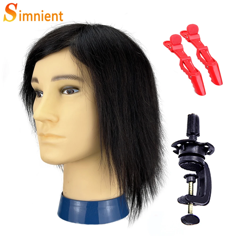 Male Mannequin Training Head Without Beard Hair Dummy Doll Hairdressing Practice Maniqui Head With Human Haiir For Hair Cutting