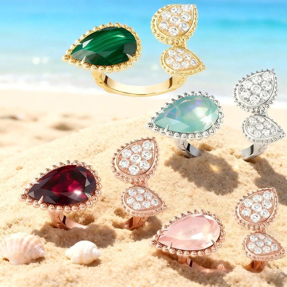 

2025 New Elegant accessories Water Drop Jade Open Ring Classic Fashion Party Versatile Jewelry for Workplace - Birthday Gift