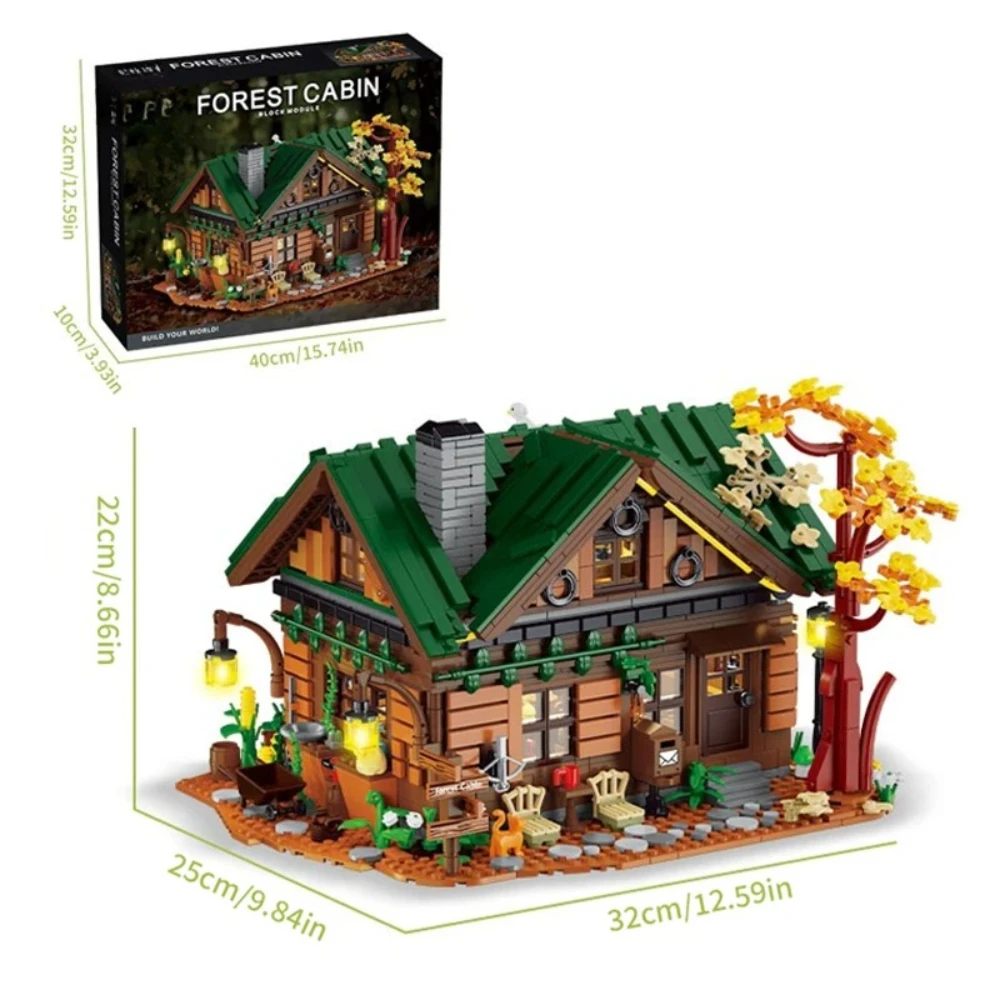 MOC Deep Mountain Forest Cabin Building Blocks Set Secluded Tree House Hut With Light DIY Toy For Children Birthday Holiday Gift