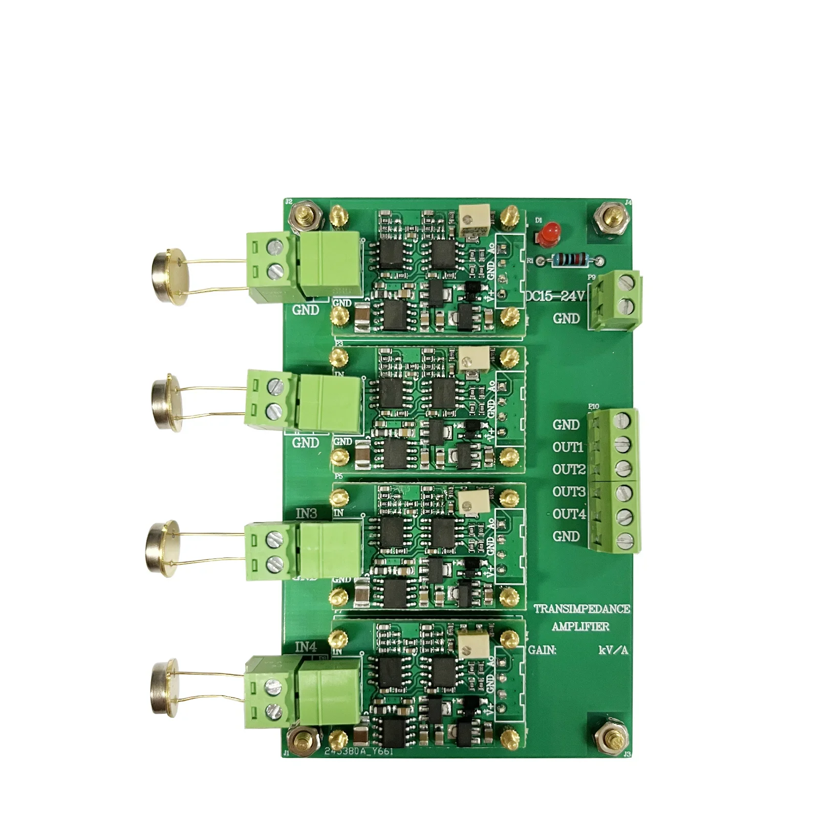 Multi-channel IV conversion amplifier module, silicon PIN photodiode detector, four-quadrant photoelectric sensor