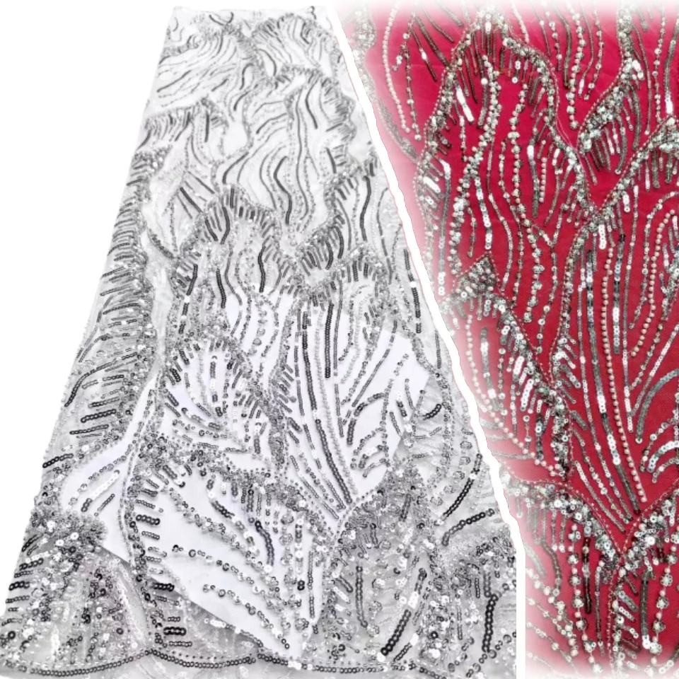 

Новая черная африканская тюлевая кружевная ткань 2025, высококачественная сетчатая кружевная ткань с вышивкой и блестками для женщин, вечернее платье AH1677