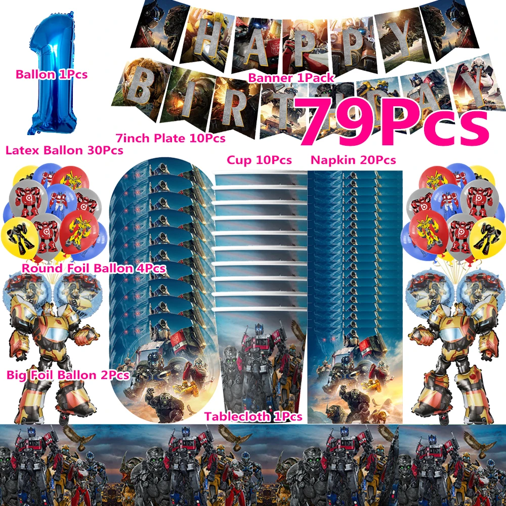 Transformers Movie Party Supplies Hornet Anime Figures Party Decoration Party Tableware Full Sets Banner Plate Cup Latex Ballon