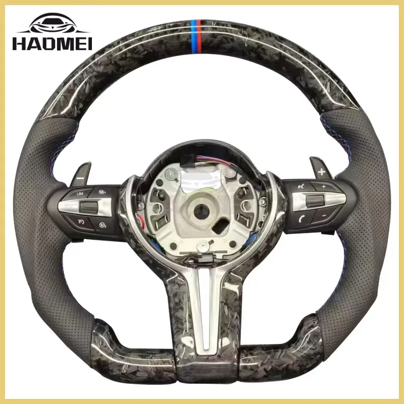 The Steering Wheel For BMW F30 F10 F31 F20 E90 Is Made Of Forged Carbon Material, And The Car Accessories Include The //M logo