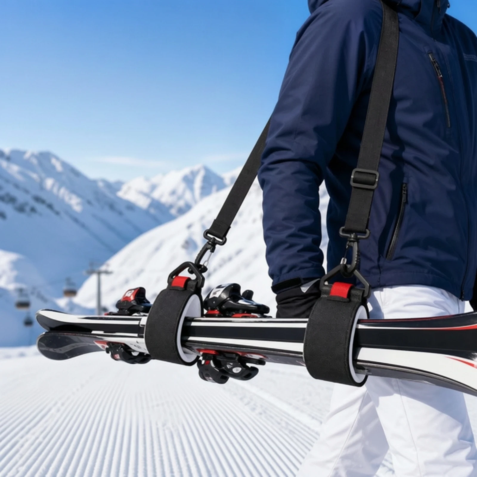 Shoulder Sling Comfortable Nylon Ski Carrier Strap Ski Carrier Strap with Padded Hook-and-Loop Wraps Easy to Use