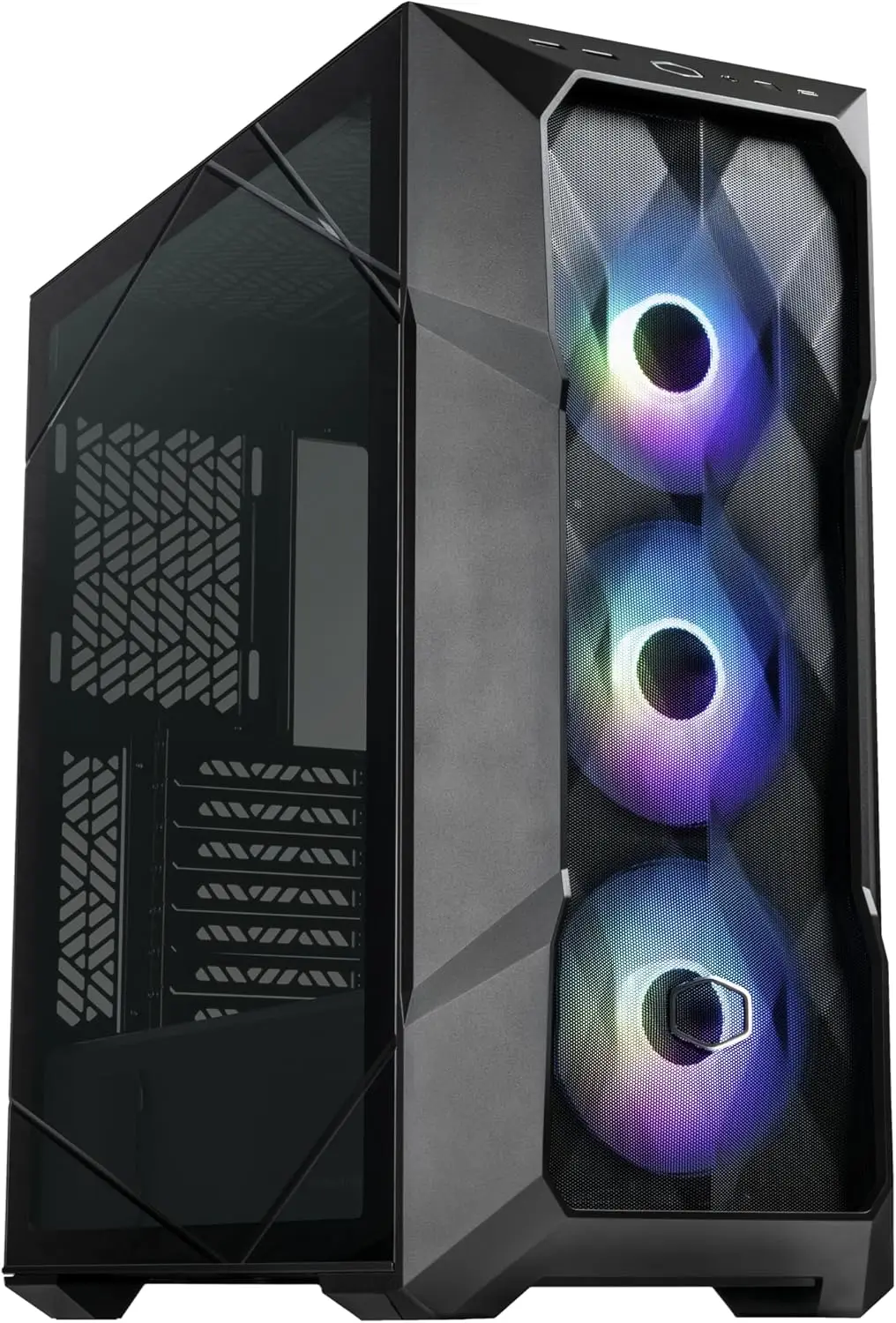 

Polygonal Mesh ATX Mid-Tower Case with Tempered Glass, Removable Top, 3X ARGB Fans, USB-C